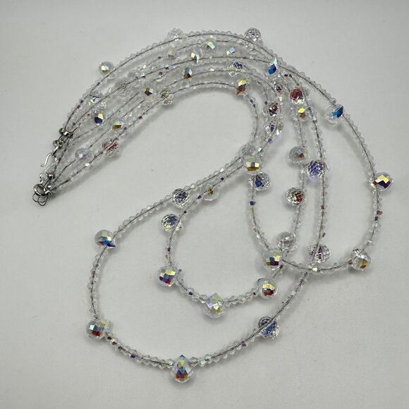Three strands faceted glass, Aurora Borealis beaded necklace with s925 hardware! - Picture 6 of 13
